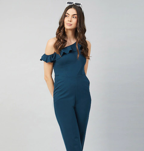 Women Teal Blue Solid Jumpsuit